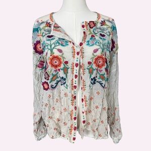 Johnny Was Brady Button Down Heavily Embroidered Size Small EUC